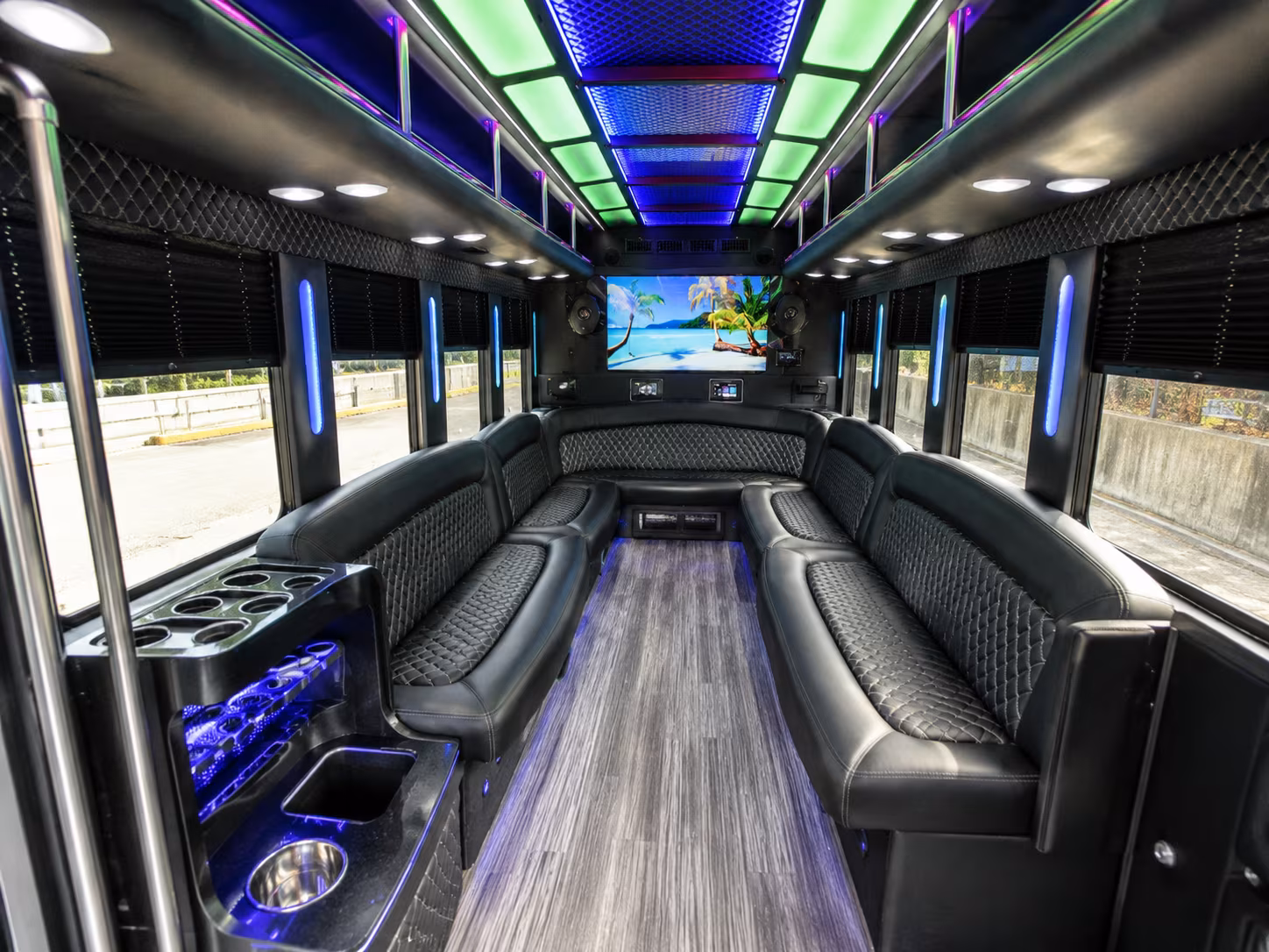 casper 18 passenger party bus inside