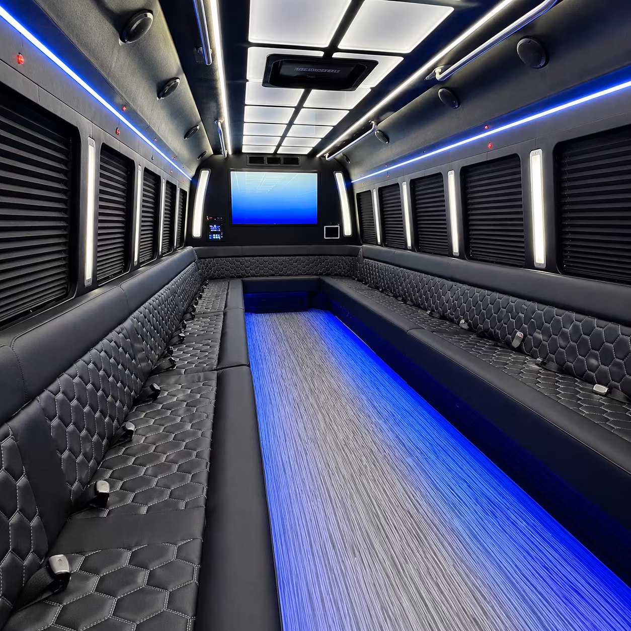 casper 50 passenger party bus inside